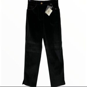 St. John Black Velvet Pants Size 2, High Rise, with Rhinestone Studded Pockets